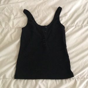 Black ribbed tank top with buttons